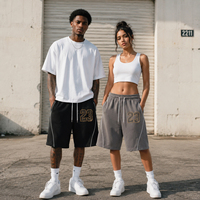 Fabricants de vêtements personnalisés Streetwear 100% Coton Hip Hop Broderie à passepoil Color Block Short Capri Ample Taille Élastiquée