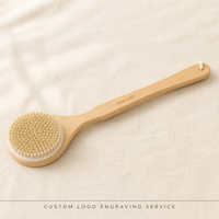 Brosse de bain à long manche en bois de lotus, poils de sanglier naturels, exfoliante pour le corps, utilisable à sec ou sous la douche, brosse de massage, logo personnalisé disponible