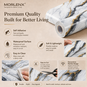 วอลเปเปอร์โฟม PVC ลายหินอ่อนสีขาวดำทอง MORLENX แบบมีกาวในตัว สำหรับติดผนังโรงแรม ร้านค้า และผนังตกแต่ง - Product Image 4