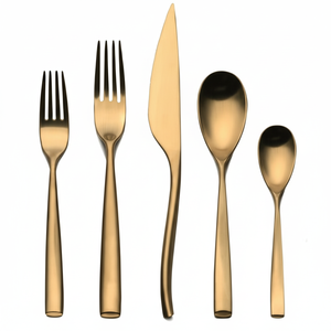 Ensemble de couverts en acier inoxydable plaqué or, cuillère à soupe et à riz écologique, poli miroir pour le dîner et les cadeaux. - Product Image 1