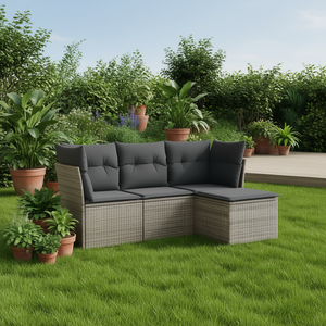 Ensemble de canapés de jardin gris en rotin, mobilier d'extérieur 4 places, design contemporain - Product Image 2