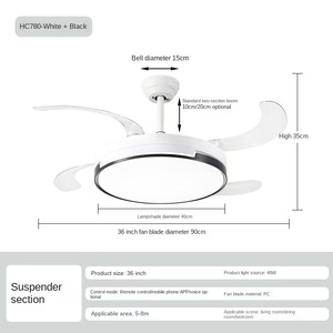 4 aspas, ventilador de techo LED de cobre, luz remota ABS retráctil, candelabro de Moto para el hogar, USB, alimentado por Gas, mecánico - Product Image 4
