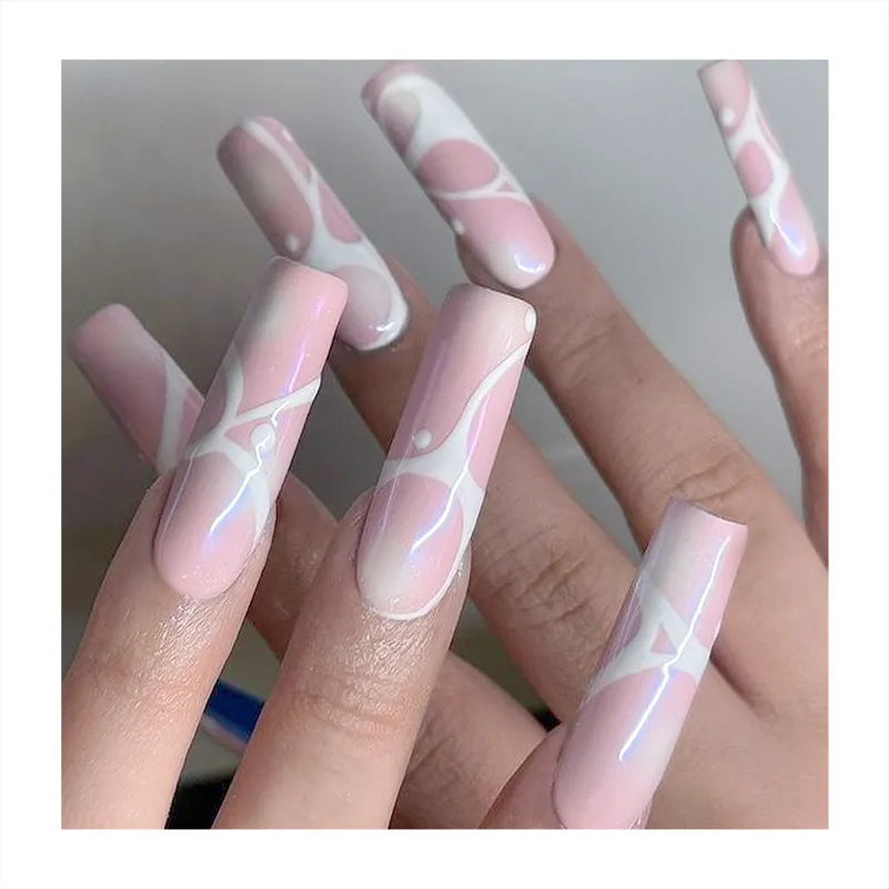 Extra Long Caixão Unhas Unhas nuas Dicas Pintura Cor Branca Esporte Padrão Fábrica Direto Atacado Personalizado Imprensa Sobre Unhas