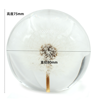 Presse-papiers en cristal poli en forme de boule de pissenlit, avec découpe et impression, fleurs naturelles pressées, souvenirs, vente en gros