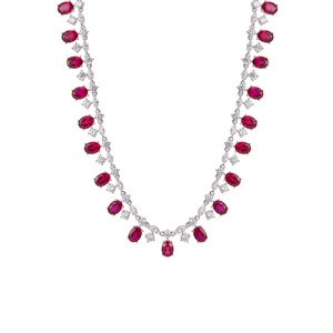 Ruizuan High-End 6*8mm Lab <strong>Ruby</strong> <strong>Necklace</strong> Vintage Style Oval Shaped Jewelry for Wedding Engagement or Gift - Product Image 1
