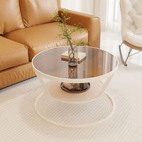 Table basse de style européen minimaliste moderne de luxe avec structure en fer et plateau en verre, meubles de salon écologiques
