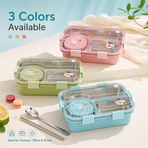 Kids Stainless Steel <b>Lunch</b> <b>Box</b> 3 Compartment Bento <b>Box</b> Leak Resistant Food Container with Sauce Cup for <b>School</b> - Product Image 4