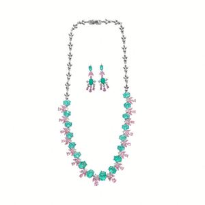 HIBRIDE Fashion Round Water Shape Earrings Necklace Set for Women Bridal Jewelry Sets Shiny Cubic Zirconia <b>Accessories</b> N-762 - Product Image 5