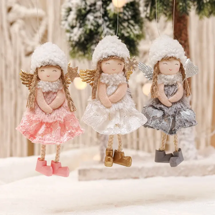 Christmas Lace Angel Doll Christmas Tree Pendant Holding Snowflake Girl Christmas Window Decorations