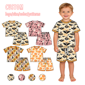 Комплект пижам Hanzi Factory: детские шорты и футболка с коротким рукавом из 95% бамбука и 5% спандекса с мультяшным принтом летучей мыши для мальчиков и девочек - Product Image 1