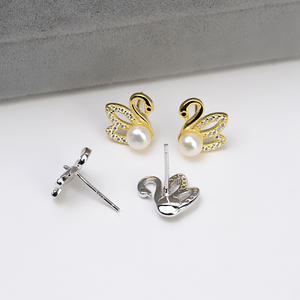 Boucles d'oreilles rondes en argent 925 coréen faites à la main, accessoire de bricolage avec support creux pour perle semi-finie de 3 mm et cheveux de 10 mm, série 2830 - Product Image 3