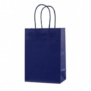 LH Eco-Friendly Recyclable Reusable <b>Waterproof</b> Matte Finish Navy Dark Blue Kraft Paper <b>Bags</b> Custom Logo Cotton Rope Handles - Product Image 1