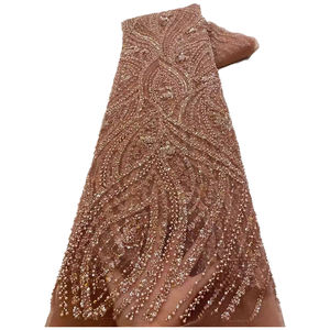 NI.AI gaun pernikahan anak perempuan, payet bermanik mewah jaring renda jala bordir kain renda dengan mutiara untuk perempuan - Product Image 6