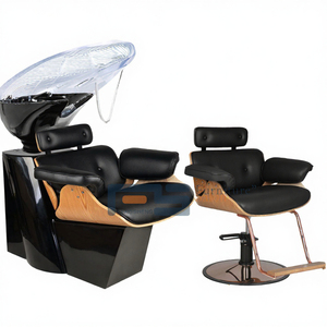 Unité de lavage de cheveux pour salon de beauté en cuir PU avec cadre en bois - Siège réglable, éponge haute densité, lavabo en céramique inclinable - Product Image 3