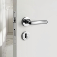 Serrure de porte intérieure chromée pour chambre, silencieuse, avec poignée symétrique et mécanisme de levier d'entrée pour usage domestique