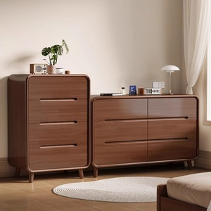 Shulin Furniture Nordic Dresser 4 <b>Drawer</b> Solid Wood Legs Bedroom Storage Cabinet White <b>Walnut</b> Color - Product Image 3