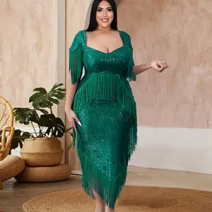 Plus Size abiti da festa per donna Club paillettes nappe abito con frange moda femminile eleganti abiti aderenti 2022 vestito Casual natalizio