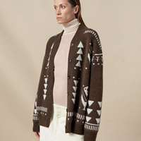 Cardigan en gros sans teinture pour femme, tricot jacquard 90% Alpaga 10% Cachemire, épais et chaud, avec épaules tombantes