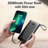 Nouvelle tendance, vente chaude : Batterie externe LED ultra-fine 20000 mAh avec câbles intégrés, recharge rapide Type C