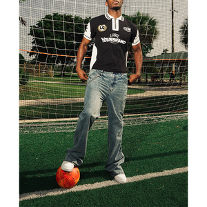 Custom Logo Color Block Half Zipper Spain Football Shirt Retro Soccer Jersey Black V Neck Collar Knit Men Polo Jersey T Shirt