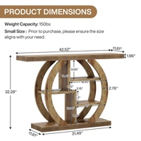 Table d'appoint d'angle moderne en bois massif de 42,5 pouces, table d'entrée à 5 niveaux faite à la main avec base géométrique