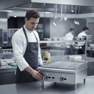 OUTE Griglia Teppanyaki Professionale a Gas da 24 Pollici per Interni, 2 Bruciatori in <span class=keywords><strong>Acciaio</strong></span> <span class=keywords><strong>Inox</strong></span> con Roccia Lavica e Riscaldatore Radiante Integrato per Steakhouse - Product Image 5