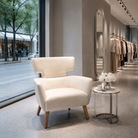 Fauteuil lounge commercial EziDone TB505 blanc pur avec pieds en bois naturel et tissu écologique pour halls d'hôtels, centres commerciaux et espaces invités