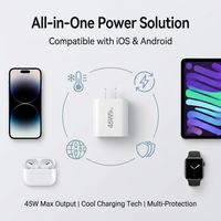 Chargeur mural rapide OEM personnalisé avec logo, 45W, double USB-C PD3.0, prise US/EU, adaptateur secteur PD4.0, double sortie Type-C pour ordinateurs portables et téléphones