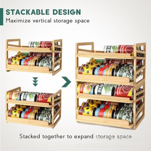 Wooden can storage rack, stackable snack rack, solid wood <b>kitchen</b> countertop condiment rack - Product Image 3