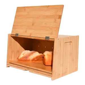 Large Farmhouse Bread Box For Kitchen Countertop,Bamboo Bread Storage And Organizer,Assembly Required