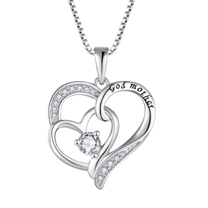Collar con colgante de corazón de Madrina de Plata de Ley 925, collar de corazón con mensaje grabado personalizado para madrinas - Product Image 1
