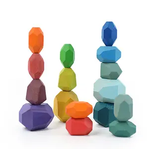 Copllent ahşap bulmaca oyuncaklar şekiller ahşap oyuncak taş şekli yığını oyuncaklar renkli kayın ahşap