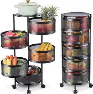 Low Price Wheeled Kitchen Bathroom Rotating <strong>Shelf</strong> <strong>Baskets</strong> Fruit Vegetable Storage Racks Kitchen Trolley Cart Organizer - Product Image 1