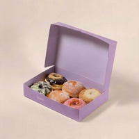 Boîtes à donuts pliables pour boulangerie, en carton recyclé de qualité alimentaire, emballage personnalisé violet lavande