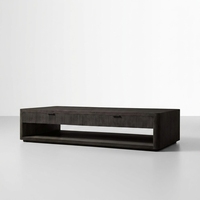 Grande table basse moderne française avec tiroirs, table basse rectangulaire en bois de chêne massif et ensemble de tables d'appoint, meubles de salon