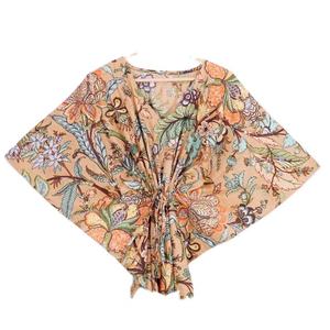 Kaftan en coton tissé à la main pour femmes, imprimé floral doux, coupe ample, tenue décontractée d'été - Product Image 2