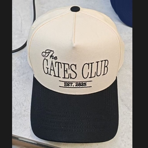 Gorra de Béisbol Bordada Personalizada de Club <span class=keywords><strong>Social</strong></span>, Gorra Trucker de Cinco Paneles con Visera Curva de Dos Tonos para Bodas, Unisex, Beige y Negro, Cierre a Presión - Product Image 3
