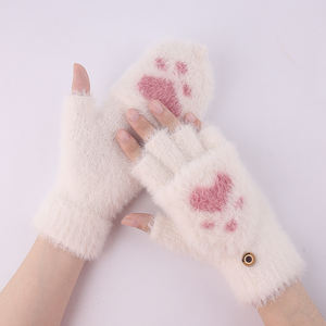 Mitaines en peluche pince <span class=keywords><strong>de</strong></span> <span class=keywords><strong>chat</strong></span>, gants chauds et doux, design mignon, ourson pelucheux, Costume <span class=keywords><strong>de</strong></span> <span class=keywords><strong>chat</strong></span>, demi-doigt, pour femmes, nouvelle collection - Product Image 5