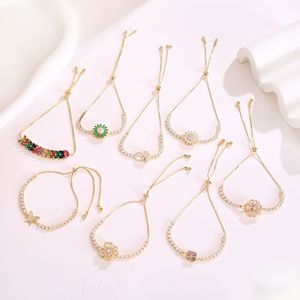 Pulsera de Cristal para Mujer, Ajustable, con Microincrustaciones de Circonio, Diseño de Flor, para Uso Diario, Tono Dorado, Accesorio de Joyería - Product Image 1
