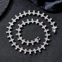Collier chaîne à maillons croisés en strass dorés effet glacé, bijoux hip-hop en alliage de zinc pour hommes, femmes, rappeurs, fêtes et scènes
