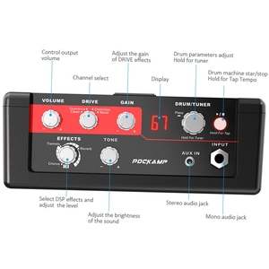 POCKAMP Amplificateur de guitare portable 5 watts Multi-effets intégrés 80 rythmes de batterie Support Tuner <span class=keywords><strong>Tap</strong></span> <span class=keywords><strong>Tempo</strong></span> Fonctions - Product Image 3