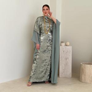 Vêtements islamiques Abaya pour femmes, robe musulmane en polyester brillant, élégante, à manches chauve-souris, robe Abaya Dubai, robe musulmane modeste pour femmes - Product Image 1