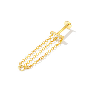 Single 925 Sterling Silver 18K Gold Plated Long Chain Tassel Cartilage Flat Back <b>Helix</b> <b>Stud</b> Earrings - Product Image 6