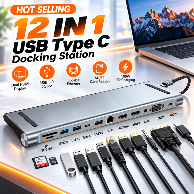 Xput Multiport Docking Station for Laptop 12/11/10/9/8/7/6/5/4/3-in-1 Type C USB-C Dual HDMI SD Interface Compatible Macbook PC