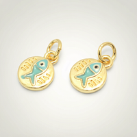 Nouveauté - Pendentifs en forme de poisson en émail bleu sur cuivre rond pour la fabrication de boucles d'oreilles et de colliers