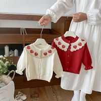 Nouveau Cardigan en Tricot à Col Claudine Motif Fraise pour Bébé Fille, Collection Automne Hiver 2026 – Haut Doux et Adorable