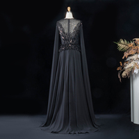 Robe de bal élégante en mousseline avec appliques et perles Sharon Said SS104, style musulman, pour soirée formelle, robe de mariée avec cape, inspirée des tenues arabes saoudiennes