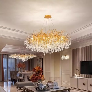Lustre <span class=keywords><strong>en</strong></span> <span class=keywords><strong>cristal</strong></span> de luxe pour salle à manger, nouveau <span class=keywords><strong>luminaire</strong></span> de plafond <span class=keywords><strong>en</strong></span> aluminium pour villa, art, goutte d'eau, avec lumières suspendues <span class=keywords><strong>en</strong></span> forme de branche d'arbre - Product Image 2