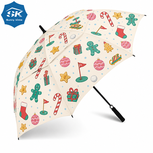 Paraguas de Golf Recto con Diseño de Hombre de Jengibre Navideño y Bastón de Caramelo, con Caja de Regalo, Adorno de Navidad - Product Image 1