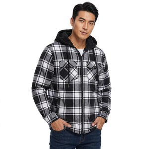Veste à capuche à carreaux pour hommes, manteau d'hiver doublé de fausse fourrure avec fermeture éclair - Product Image 4